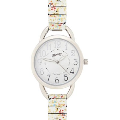 Ladies white floral stretch bracelet watch